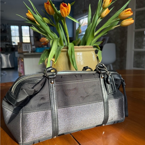 Coach Handbags - Coach Black Signature Shoulder Bag with Metallic Accent